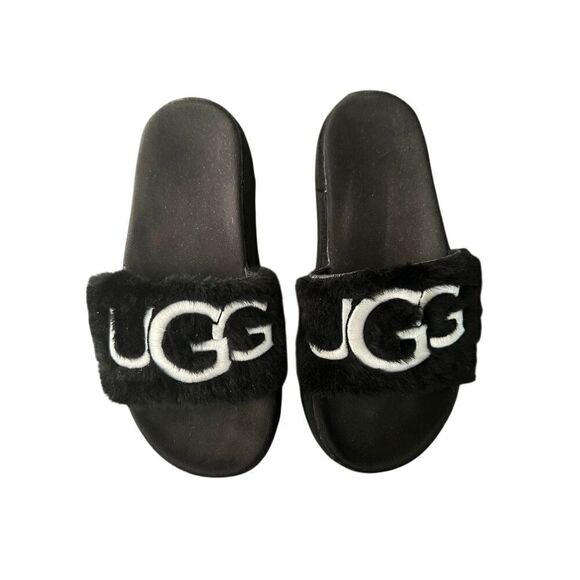 UGG LATON WOMEN FUR SLIDE BLACK - Picture 1 of 6